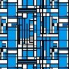 Cyan Blue Modernist City Blocks Geometric Pattern