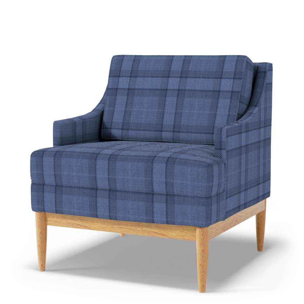 Denim Blue and Steel Gray Wool-Texture Tartan Plaid Fabric Fabric blue plaid fabric