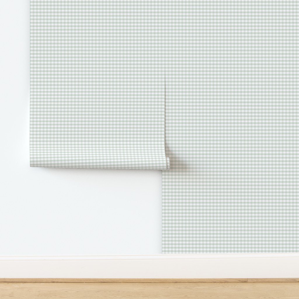 Pale Sage Gingham Check Plaid Pattern Wallpaper design