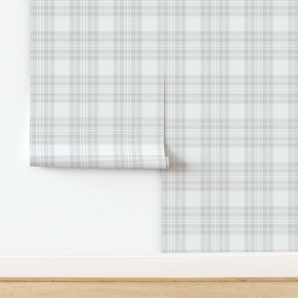 Cloud Grey Pale Airy Large Traditional Tartan Plaid Pattern Wallpaper design