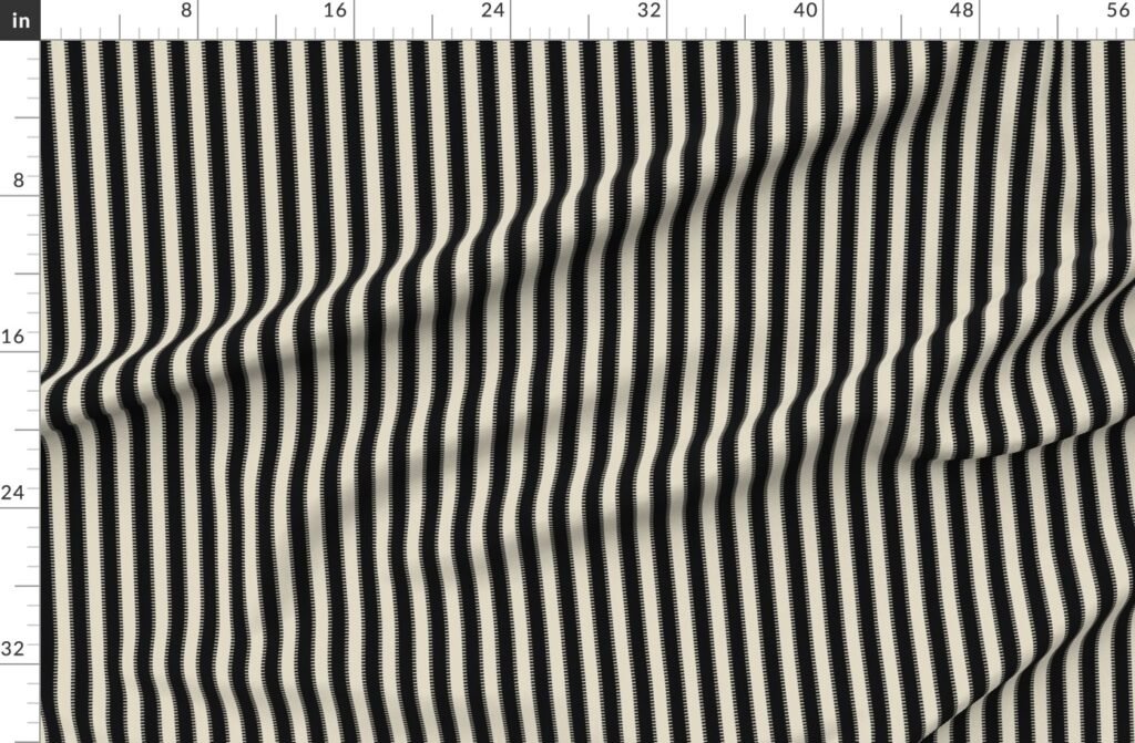 Serrated Squid Ink Black Classic Stripe on Cream Fabric design