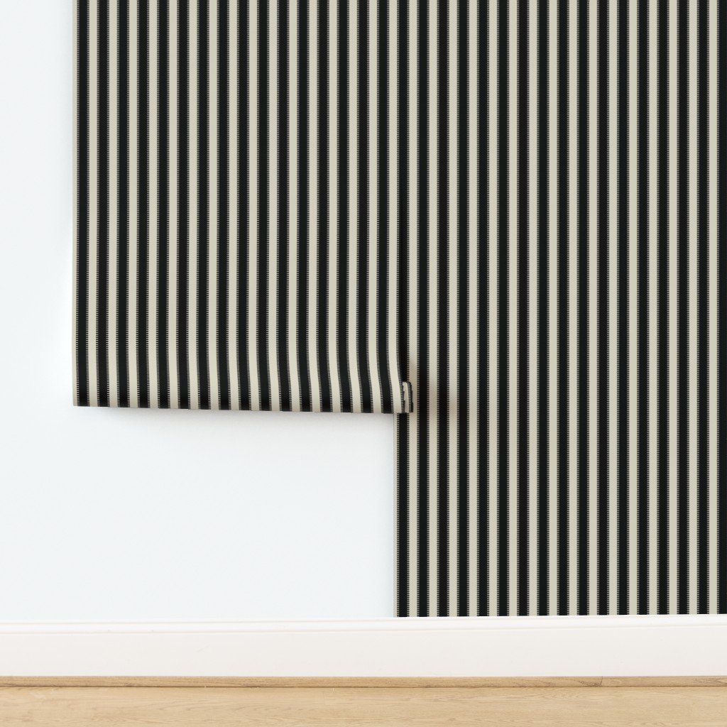 Serrated Squid Ink Black Classic Stripe on Cream Wallpaper design