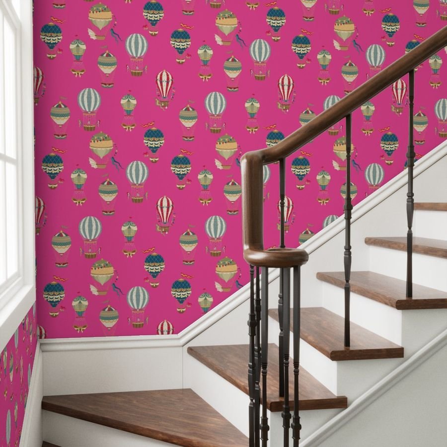 Vintage Hot Air Balloons on Hot Pink Home Styling Collection Design Collection helium balloons wallpaper