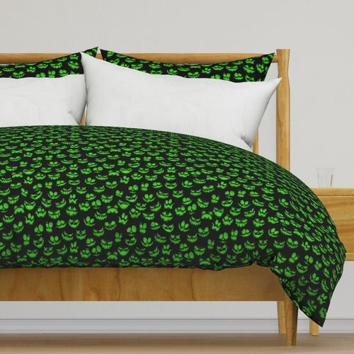 Mini Grinning Halloween Jack o Lantern Faces in Neon Green on Black Design Collection Interior Collection jack o lantern faces duvet cover design