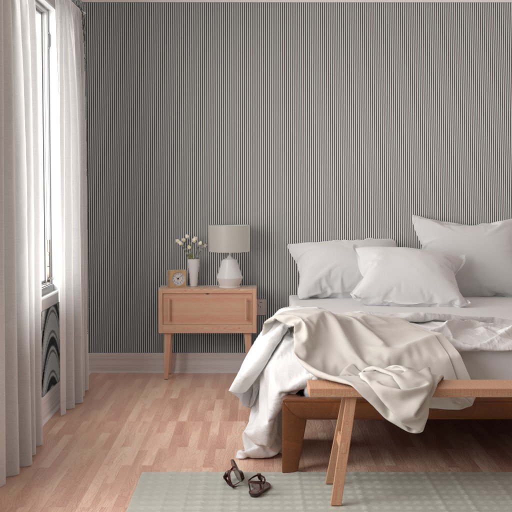 Micro Coal Black Antique Vintage Mattress Ticking Stripe on Cream Wallpaper antique wallpaper