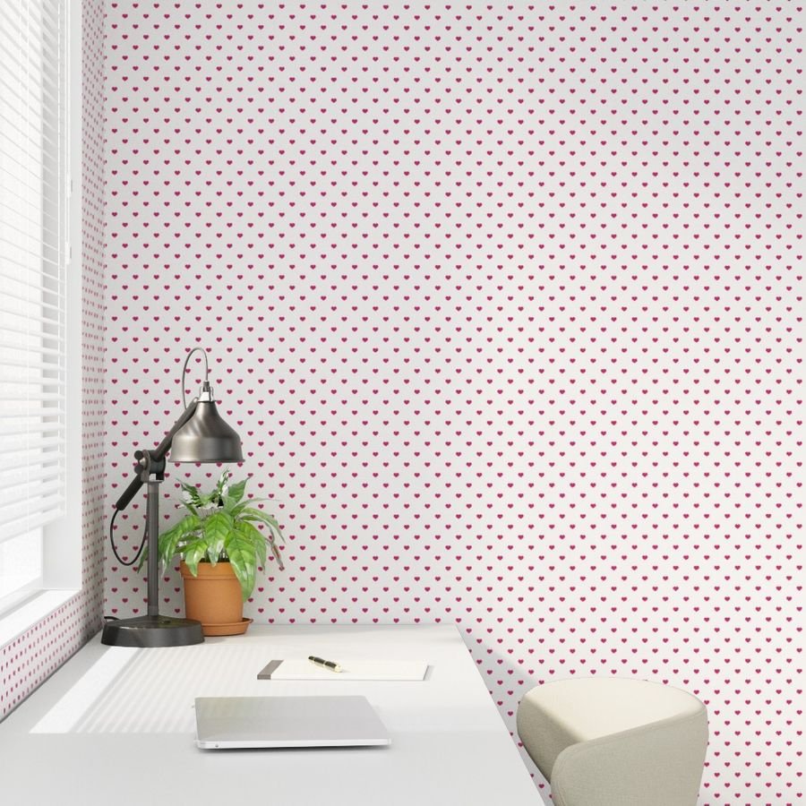 Mini Bubble Gum Pink Color Valentines Polkadot Love Hearts on White Design Collection Home Styling Collection bubble gum and white wallpaper