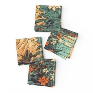 Vintage Hawaiian Landscape Teal Interior Collection Home Styling Collection tropical landscape napkins design
