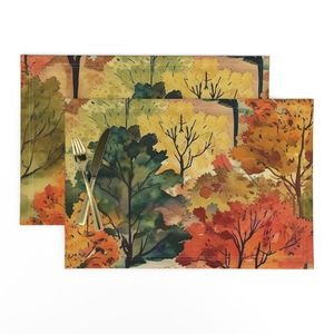 Watercolor of New England Endless Forest Fall Trees Home Styling Collection Interior Collection new england placemat design