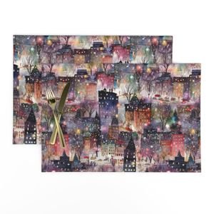 New York City Christmas Street Watercolor Home Decor Collection Home Decor Collection christmas village placemat design