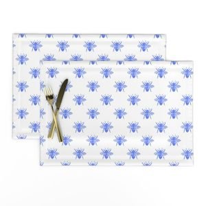 Blue Faux-foiled Bees on White Home Styling Collection Home Decor Collection blue worker bees placemat design