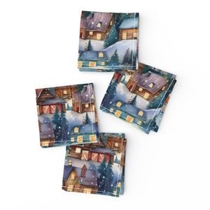 Small Christmas Rustic Country Winter Cabins Watercolor Home Decor Collection Decor Collection rustic cabins napkins design