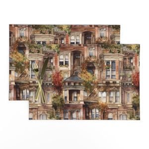 Brownstone Buildings in Varied Tones of Brown Watercolor Design Collection Interior Collection architect placemat design