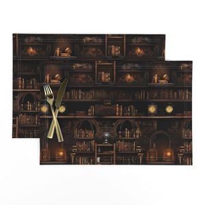 Spooky Photo realisticSmall Dark Academia Stampunk Bookshelves in Muted Design Collection Design Collection spooky bookcases placemat design