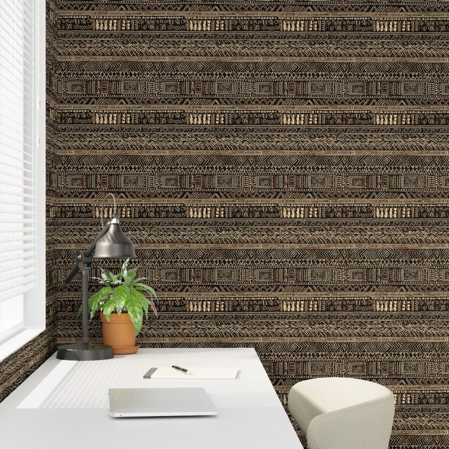 Tribal Mudcloth Boho Ethnic Print in Black and Cream Wallpaper earthy mudcloth wallpaper