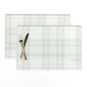 Pale Sage Green Botanical Large Traditional Tartan Plaid Pattern Home Styling Collection Design Collection cozy placemat design