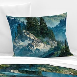Olympic National Park Summer Watercolor Mountain Landscape Interior Collection Interior Collection forest pillow sham design