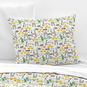 New York City Watercolor Motifs with Empire State and Statue of Liberty Home Decor Collection Interior Collection yellow taxi pillow sham design
