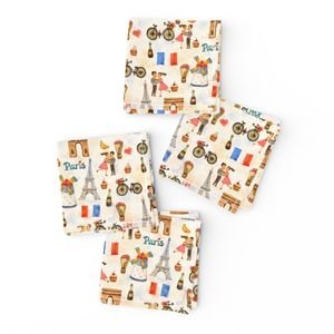 Adorable Whimsical Watercolor Paris Motifs with Eiffel Tower Interior Collection Home Decor Collection city napkins design