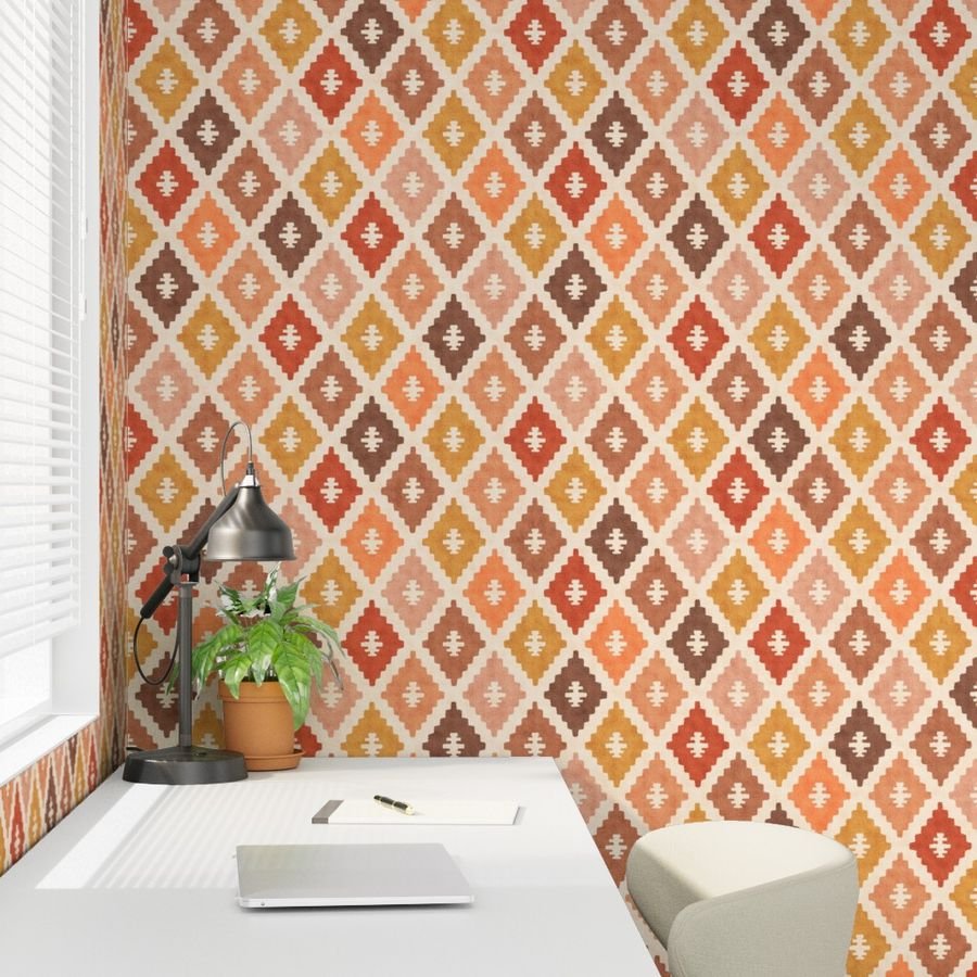 Large Sun Bleached Vintage Diamond Textile Interior Collection Home Decor Collection warm tone wallpaper
