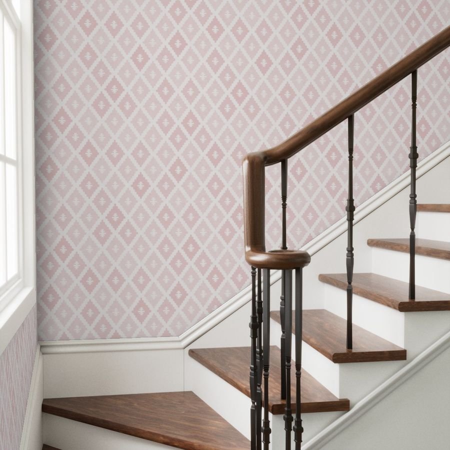 Large Sun Faded Mediterranean Diamond Pattern in Blush Shell Pink Design Collection Home Styling Collection earth tone wallpaper