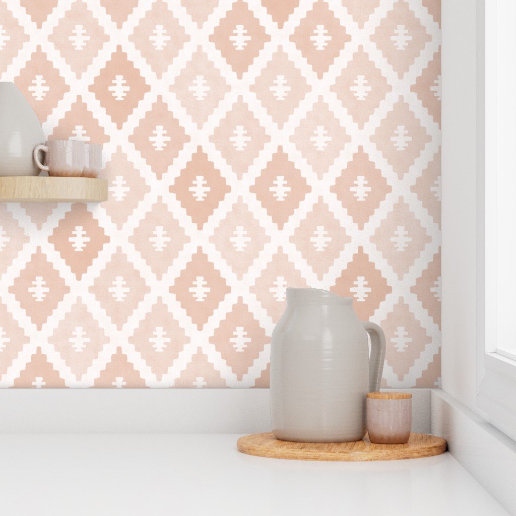 Large Sun Faded Mediterranean Diamond Pattern in Peach Sand Pink Decor Collection Interior Collection faded coral wallpaper