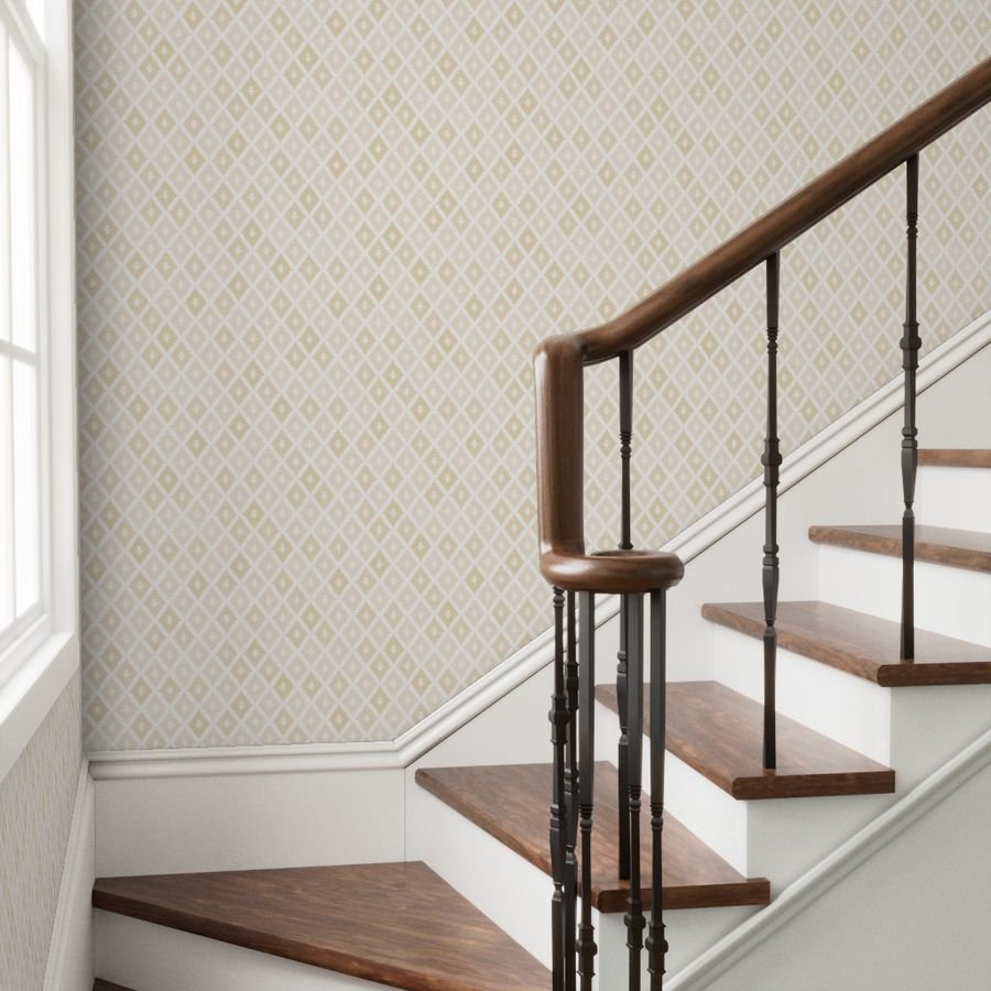 Small Sun Faded Mediterranean Diamond Pattern in Golden Sand Beige Design Collection Home Decor Collection pale beige wallpaper