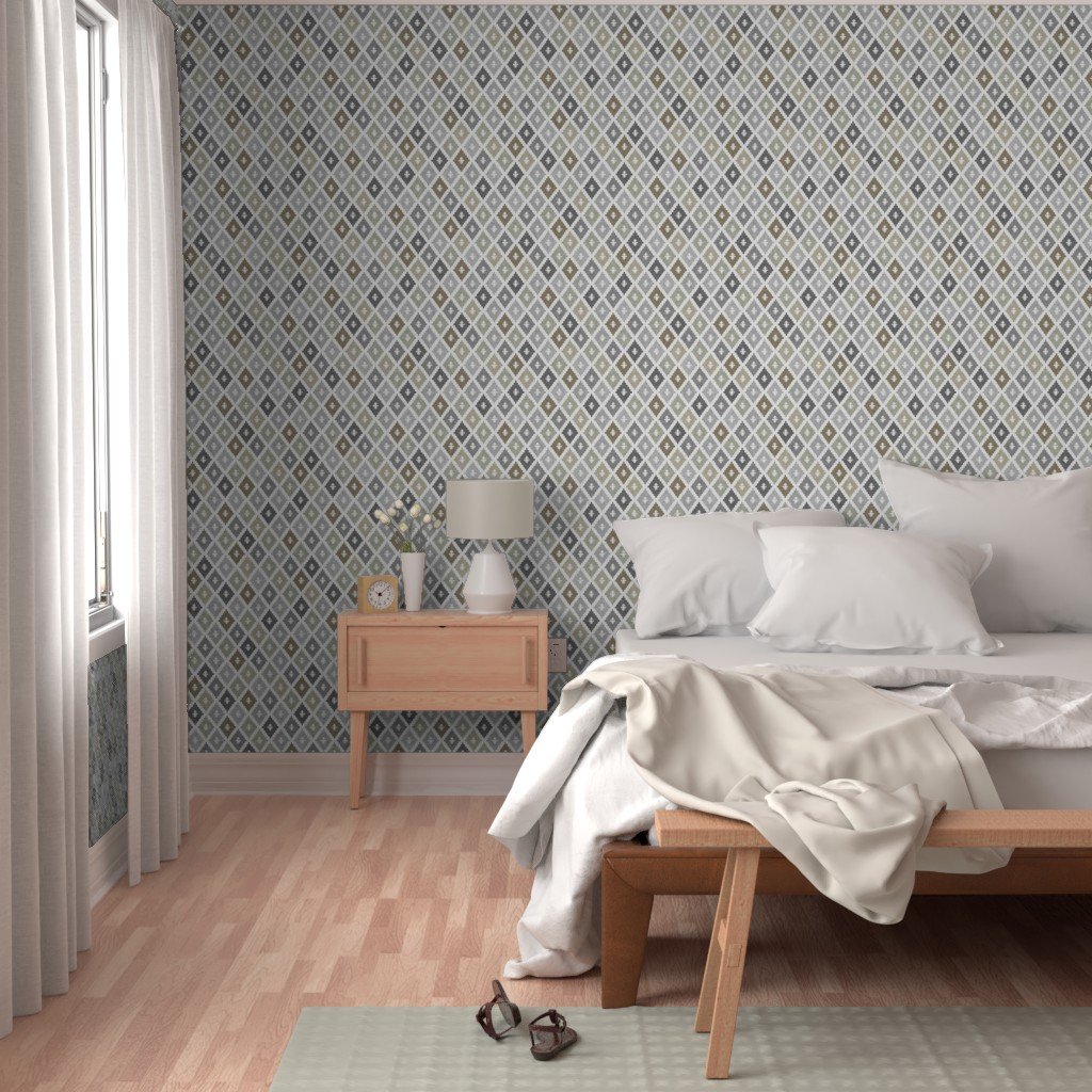 Small Weathered Olive Sage Diamond Pattern in Charcoal and Sand Home Styling Collection Home Decor Collection charcoal gray wallpaper