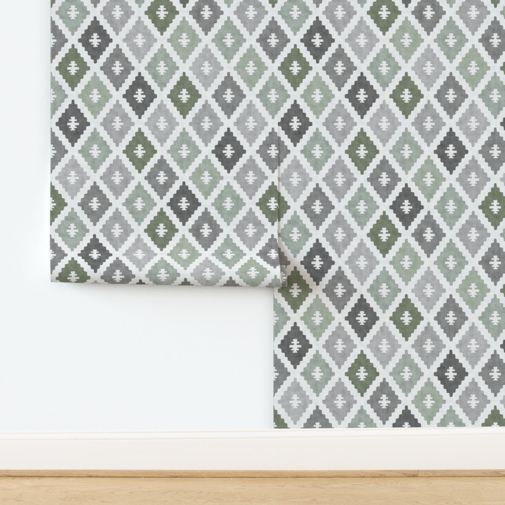 Large Weathered Sage Green Diamond Pattern in Charcoal Gray Interior Collection Decor Collection sage green wallpaper