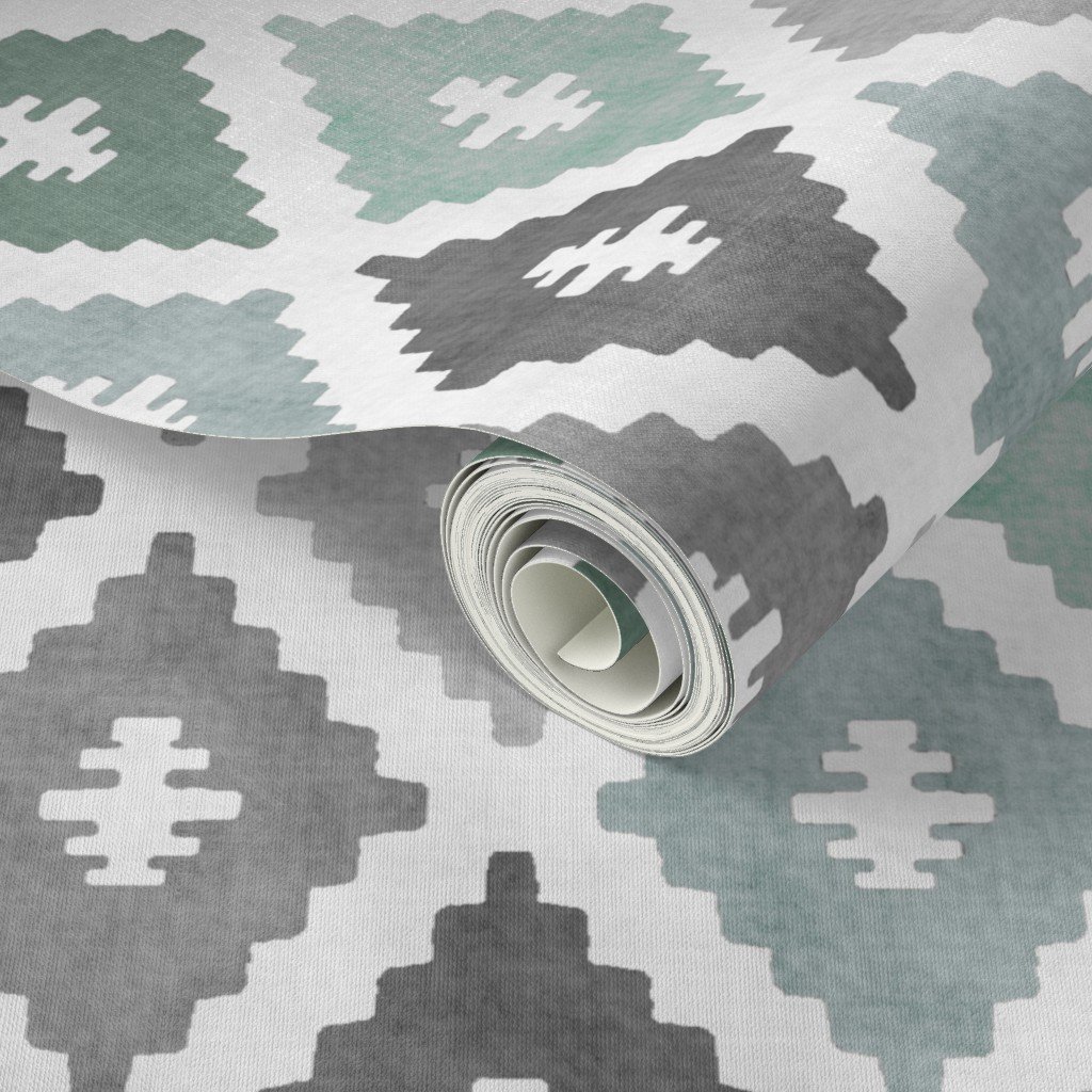 Large Weathered Seafoam Diamond Pattern in Charcoal Gray Decor Collection Home Decor Collection seafoam green wallpaper