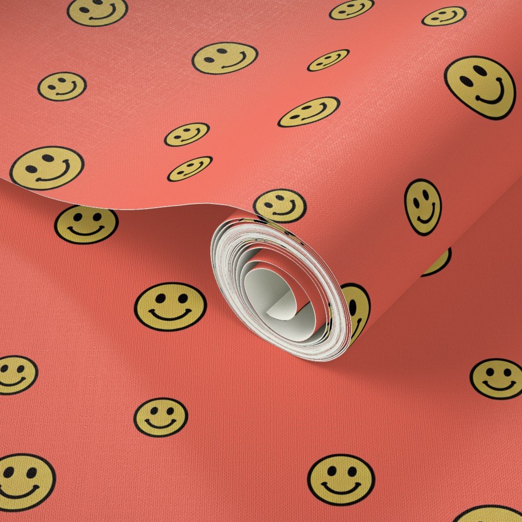 Retro Yellow Smiley Faces on Coral Decor Collection Design Collection yellow smileys wallpaper