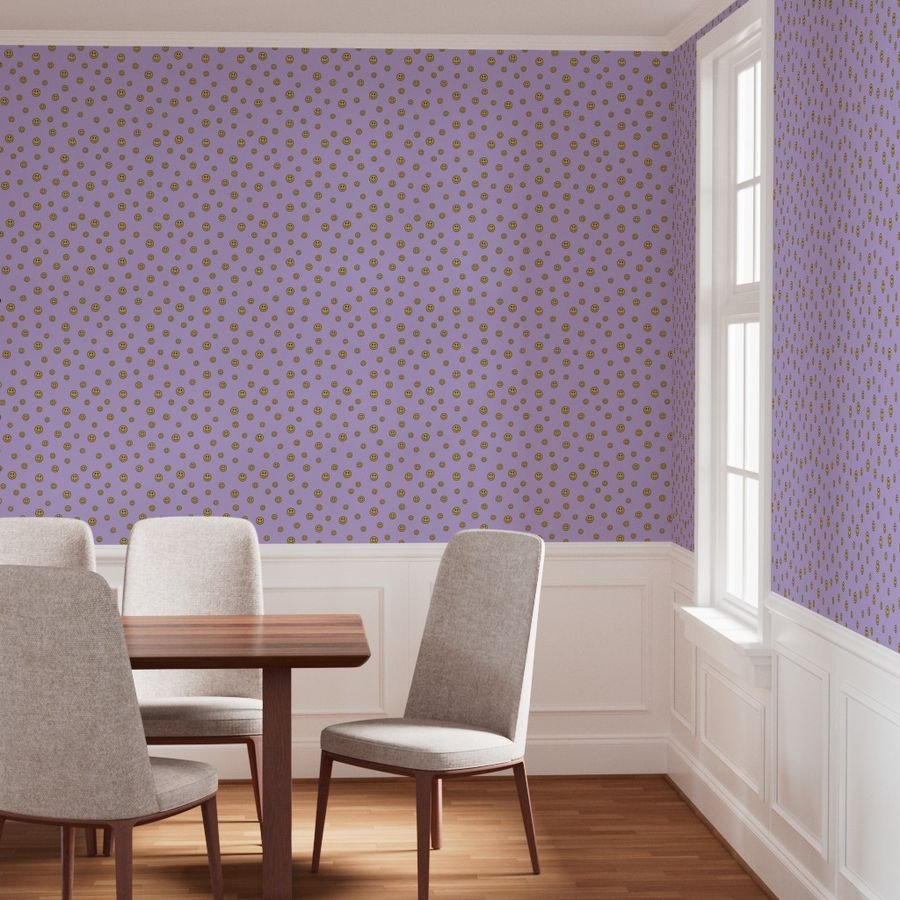 Retro Yellow Smiley Faces on Lavender Home Styling Collection Design Collection yellow smileys wallpaper