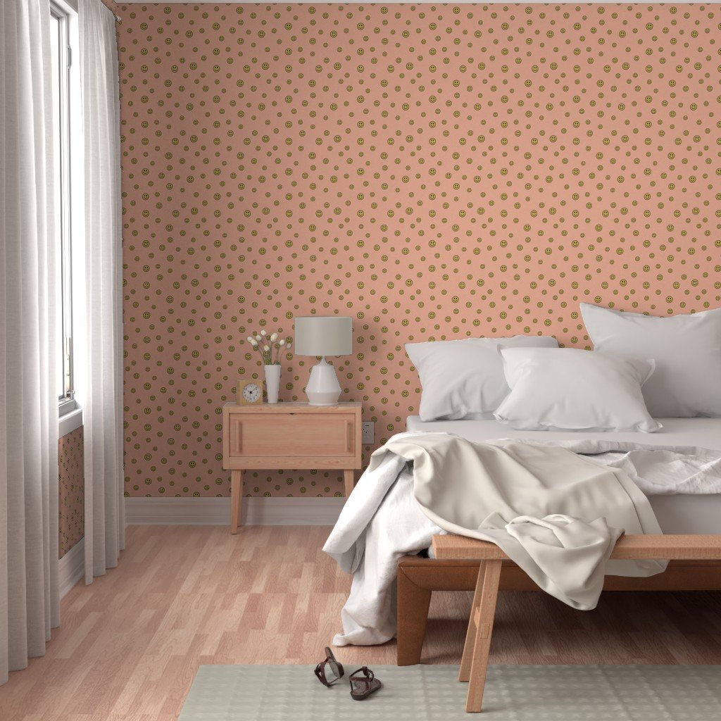 Retro Yellow Smiley Faces on Peach Interior Collection Decor Collection dopamine decor wallpaper