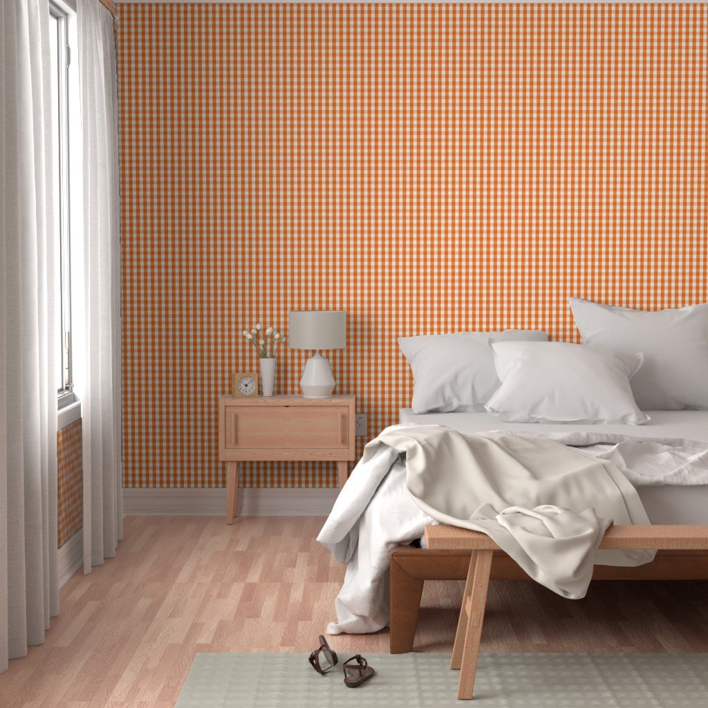 Small Pumpkin Orange and White Gingham Check Pattern Wallpaper pumpkin gingham wallpaper