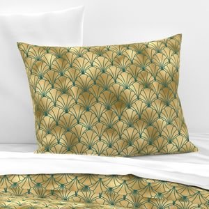 Teal and Faux Gold Foil Vintage Art Deco Scallop Shell Pattern Home Decor Collection Design Collection teal and gold pillow sham design