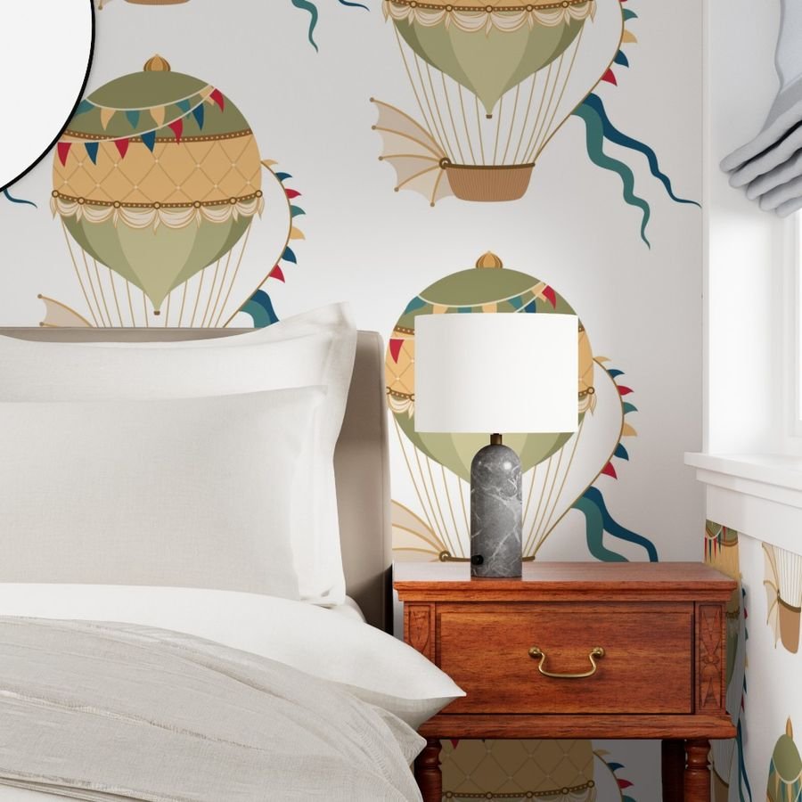 Vintage Ornamental Winged Hot Air Helium Balloons Wallpaper globe balloon wallpaper