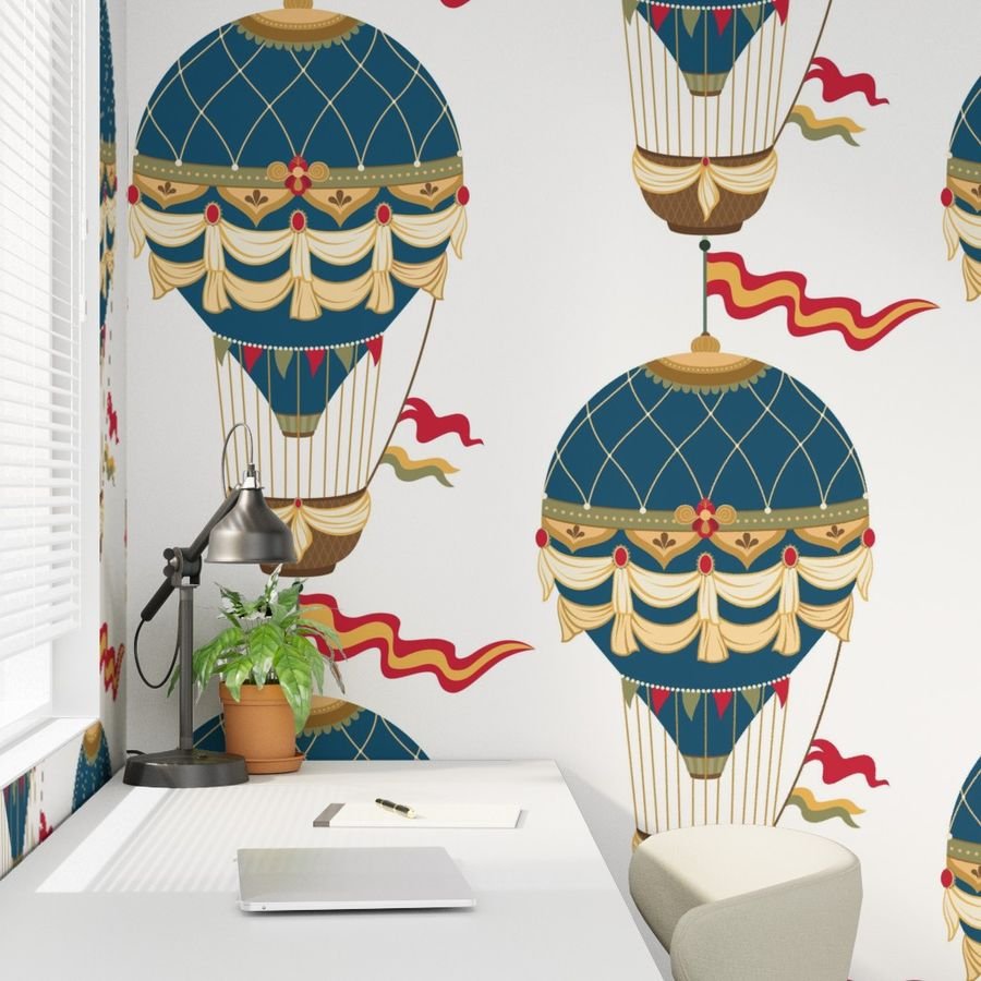 Vintage Ornamental Blue Festooned Hot Air Helium Balloons Wallpaper helium balloon wallpaper