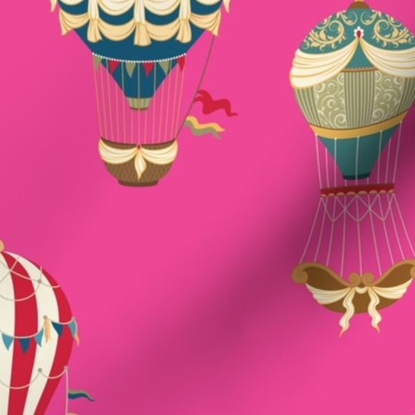 Vintage Hot Air Balloons on Hot Pink Home Styling Collection Design Collection helium balloon fabric design