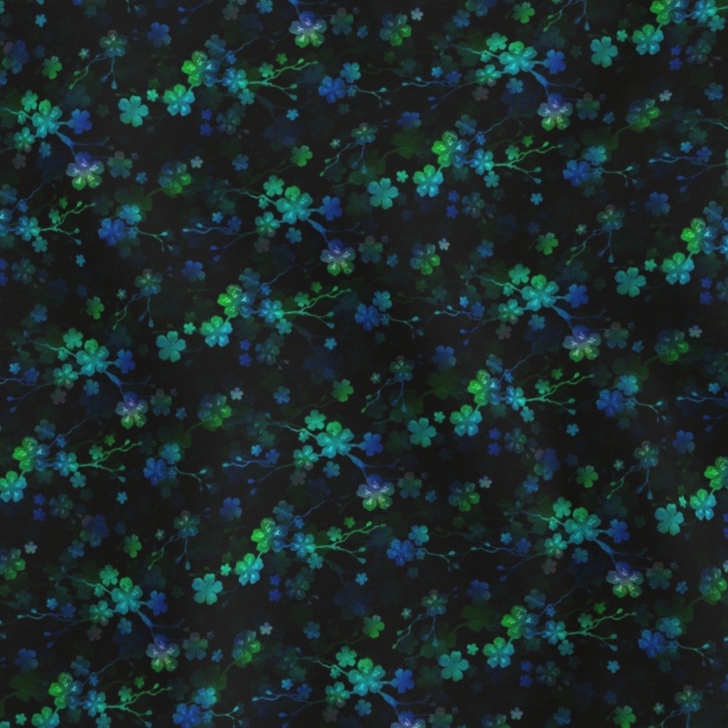 Bright Neon Green and Blue Cherry Blossom Flowers and Vines Fabric flowers vines fabric