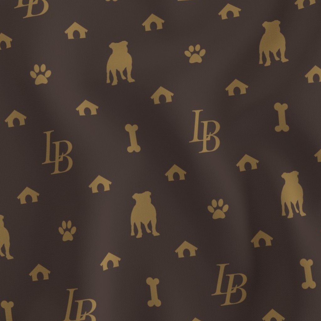 Louis American Bulldog Luxury Dog Attire Print Fabric brown and tan fabric