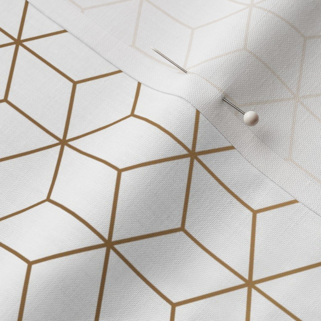 Small White and Faux Metallic Gold Art Deco 3D Geometric Cubes Fabric art deco fabric
