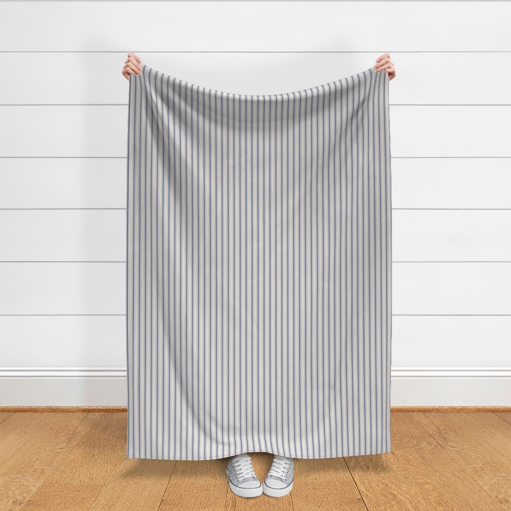 Mini Stressed Blue Denim Mattress Ticking Fabric blue and cream fabric