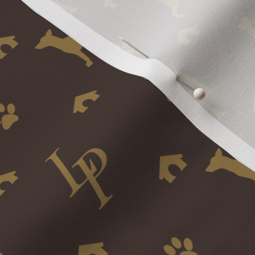 Louis Mini Pinscher Luxury Dog Attire Monogram Pattern Fabric brown and tan fabric