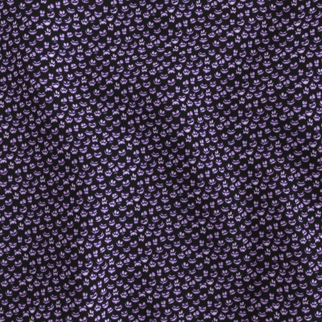 Micro Grinning Halloween Purple Faces on Black Fabric halloween faces fabric