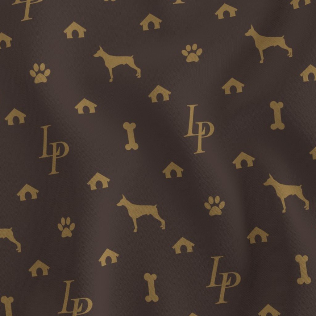 Louis Mini Pinscher Luxury Dog Attire Monogram Pattern Fabric iconic dog print fabric
