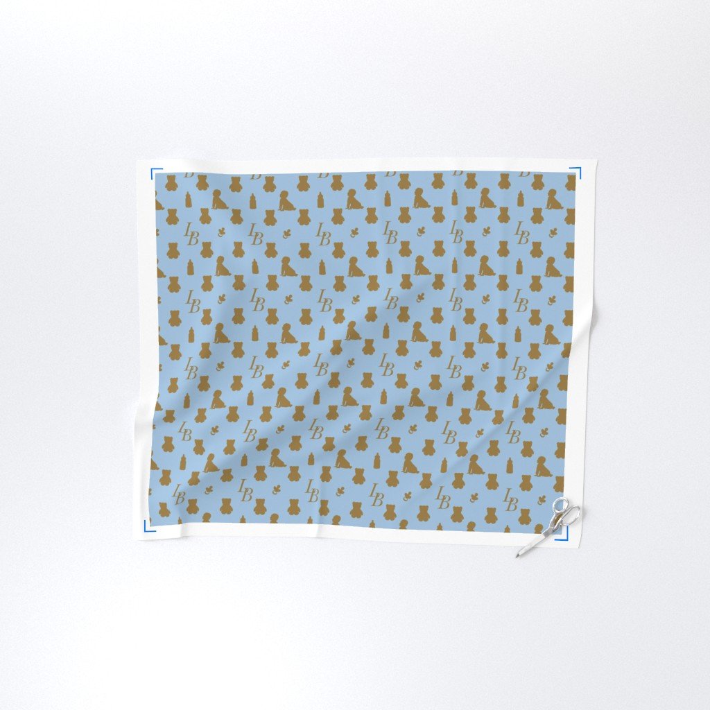 Louis Baby Luxury Iconic Monogram Pattern on Classic Blue with Tan Fabric louis baby fabric
