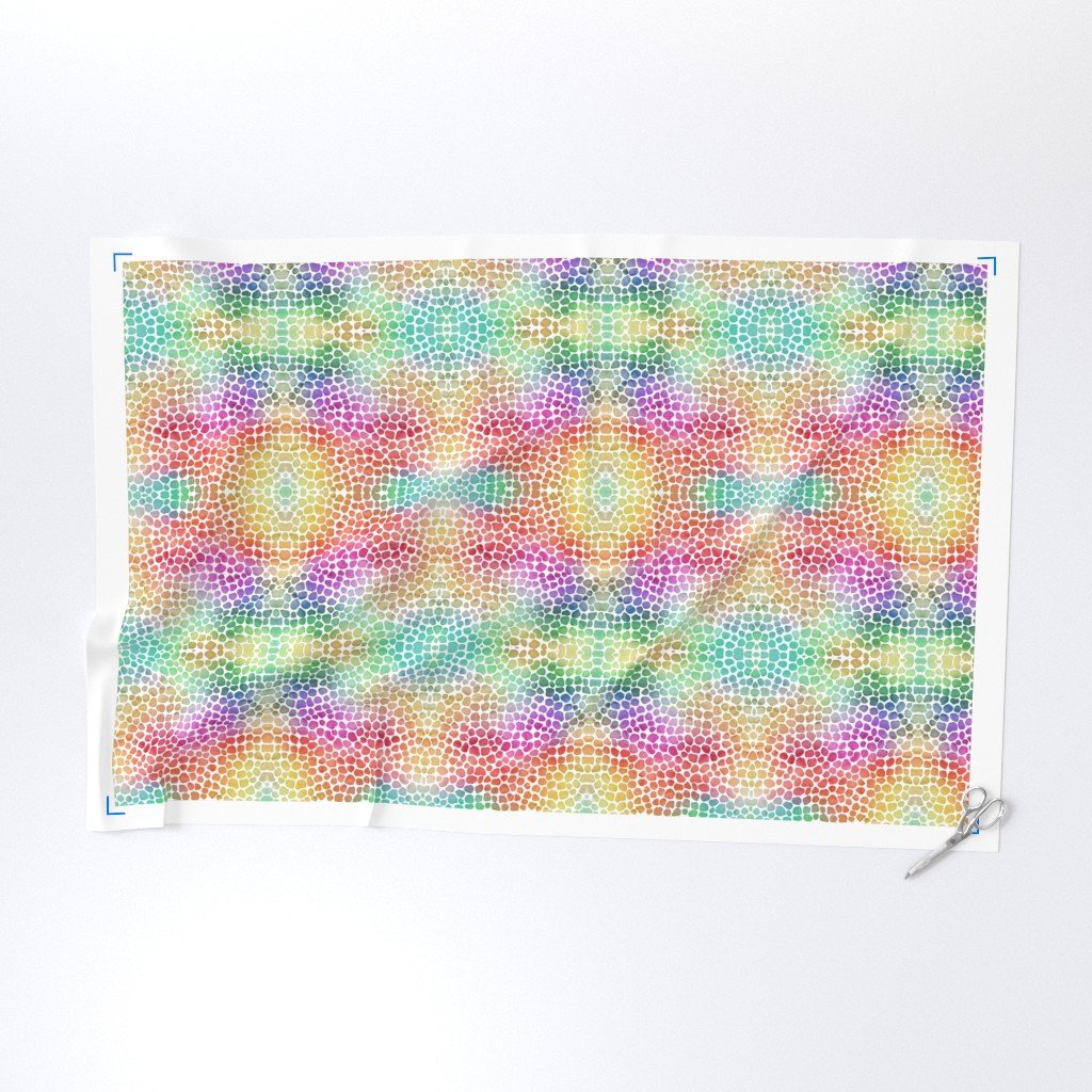 Rainbow Bright Pastel Mosaic Watercolor Spots in Mirror Repeat Fabric mirror reverse fabric