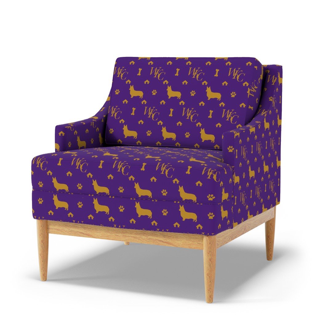 WKC Pembroke Corgis on Purple and Gold Fabric dog handlers fabric