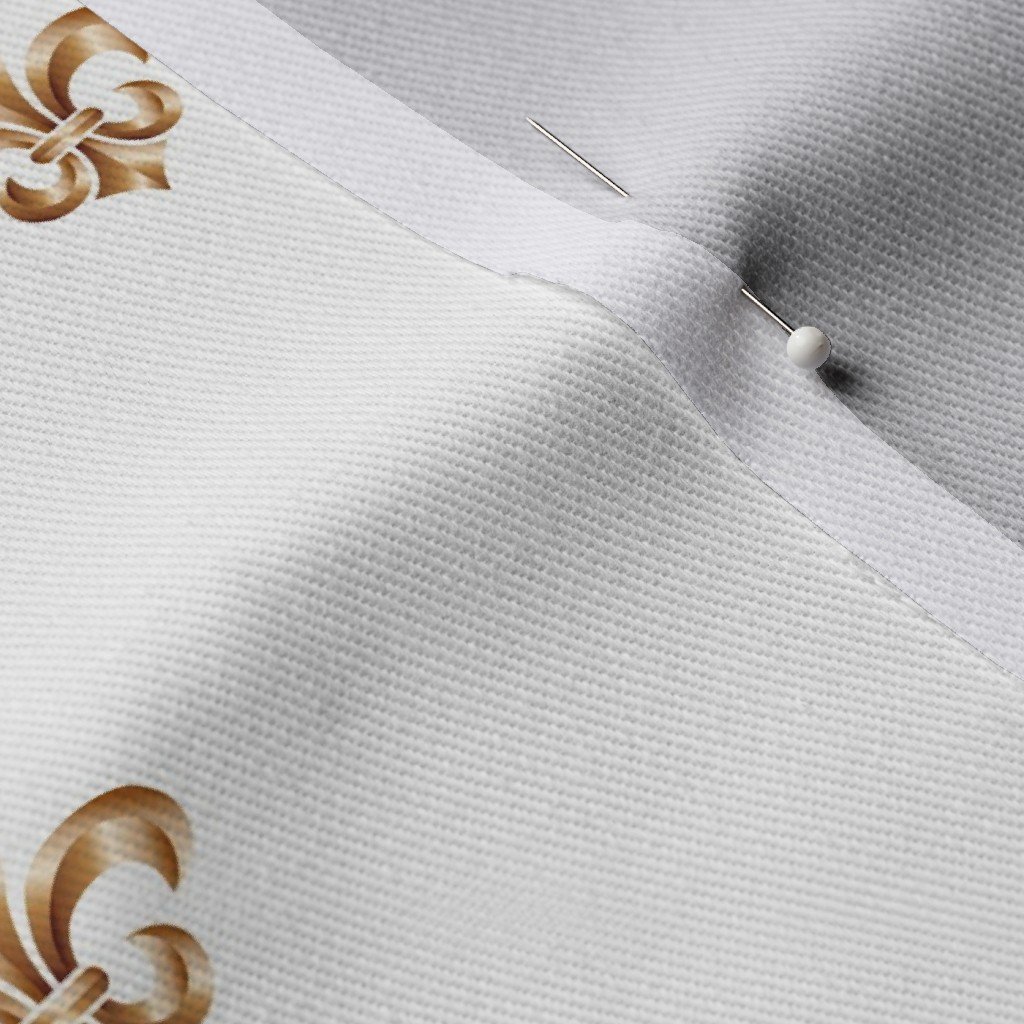 Faux-Effect Metallic Gold Fleur de Lis Royal Symbols on Wedding White Fabric faux gold fabric