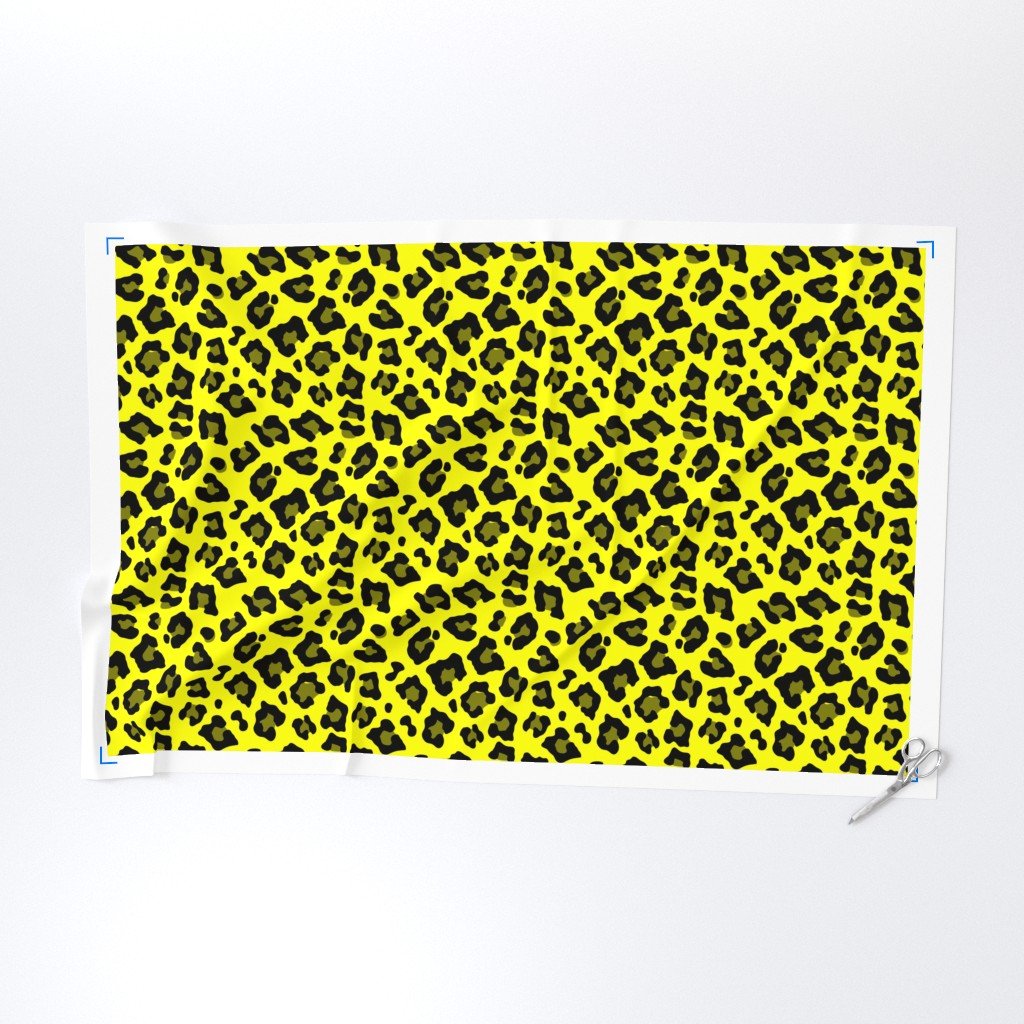 Jumbo Leopard Spots Animal Repeat Pattern Print in Yellow and Black Fabric animal pattern fabric