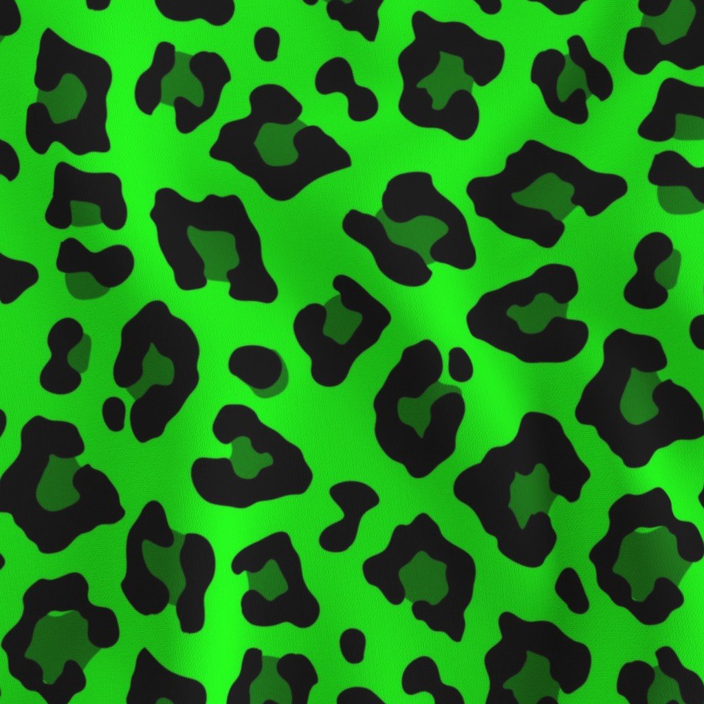 Jumbo Leopard Spots Animal Repeat Pattern Print in Green and Black Fabric animal pattern fabric